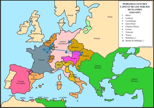 CCampa�as de Pedrarias S�nchez como Capit�n del Tercio Sicilia II (1543-1546/7).