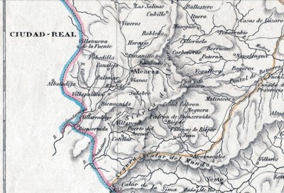 Detalle de mapa de Albacete de 1870 (Sierra de Alcaraz)