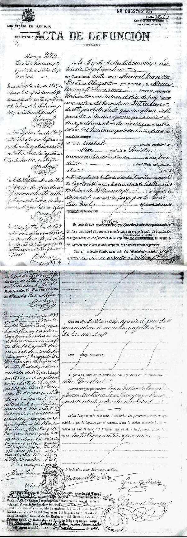 Acta de fallecimiento