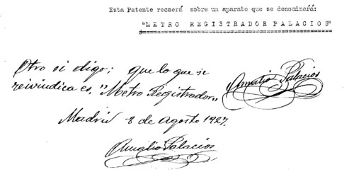 Firma de la solicitud de patente del metro registrador autom�tico de 1927.