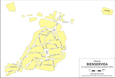 Plano de Bienservida con la denominaci�n de las calles aprobada el 1/6/1931
