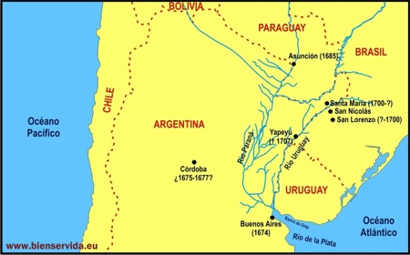 Principales lugares de sudam�rica citados en la bigraf�a de Gin�s Cano