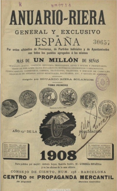 Portada del Anuario Riera de 1908